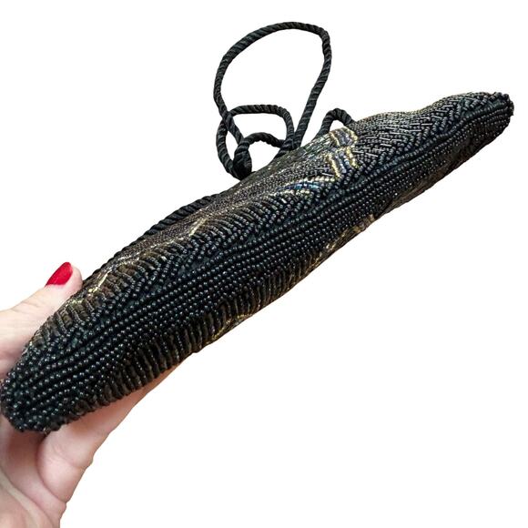 Vintage 1980’s black & blue beaded evening bag flapper prom purse mod geometric - Picture 5 of 12